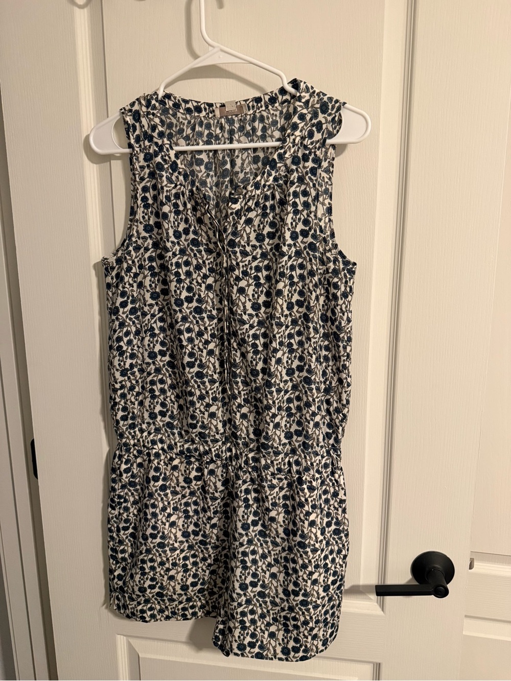 LOFT Navy and Cream Floral Sleeveless Romper